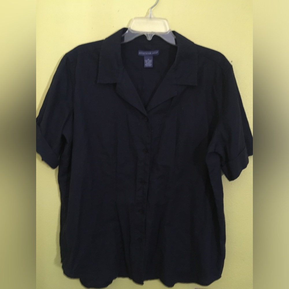 Mountain Lake II Navy Linen Tailored Blouse Sz XL